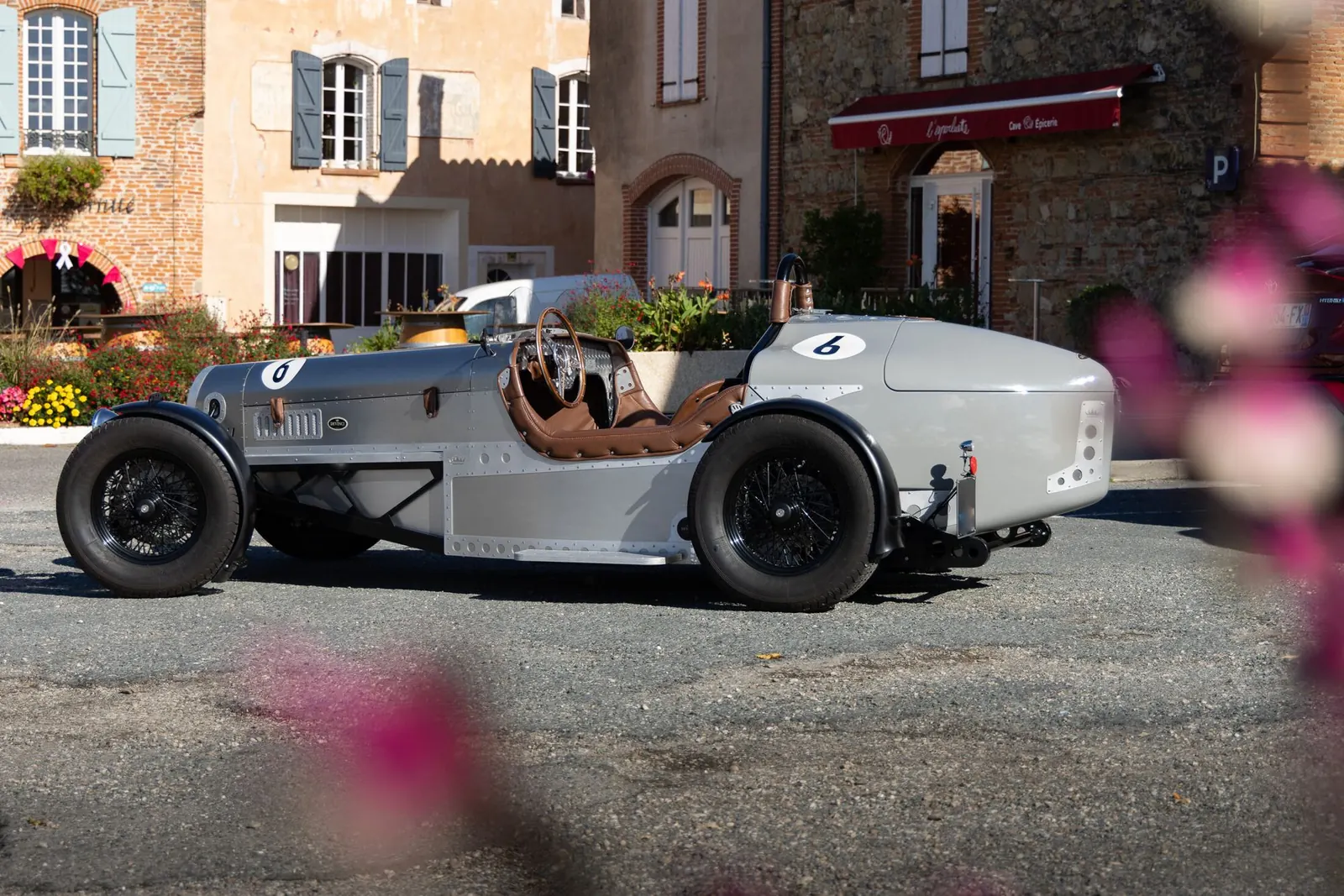 Vintage race car, side profile