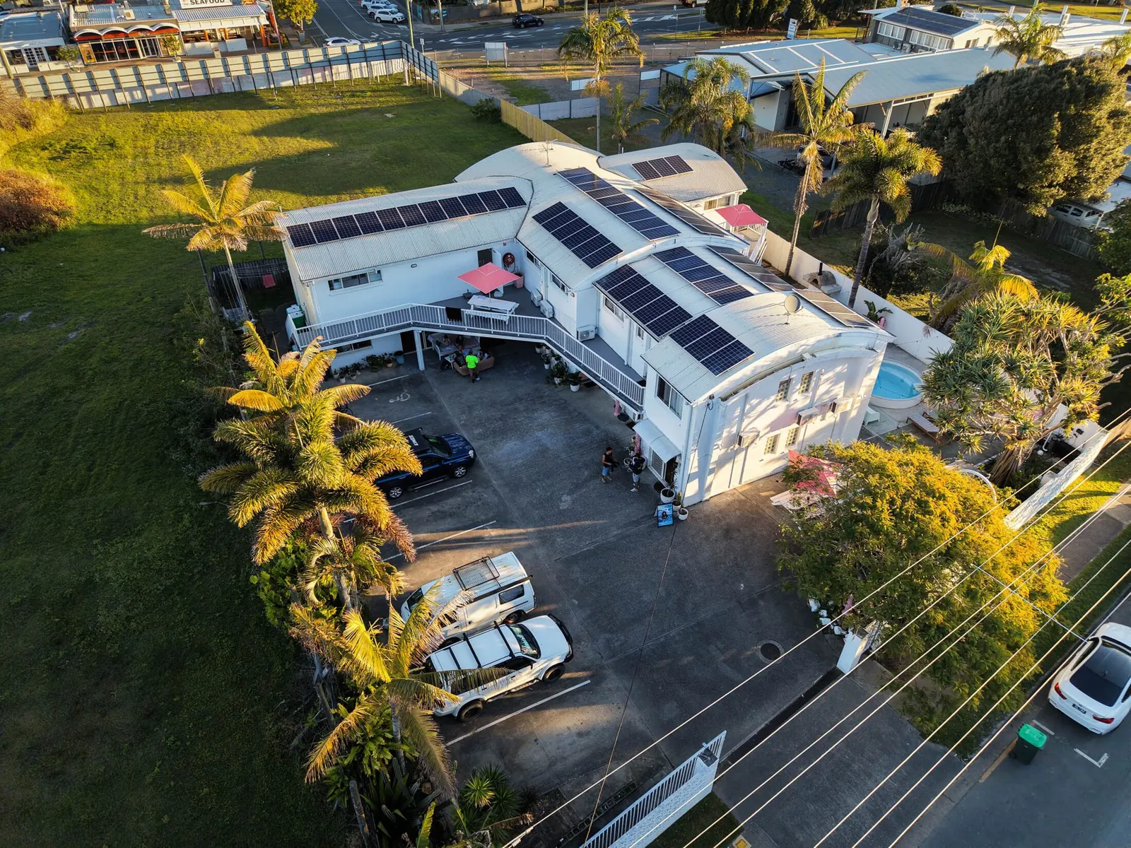 Hostel rooftops from the air