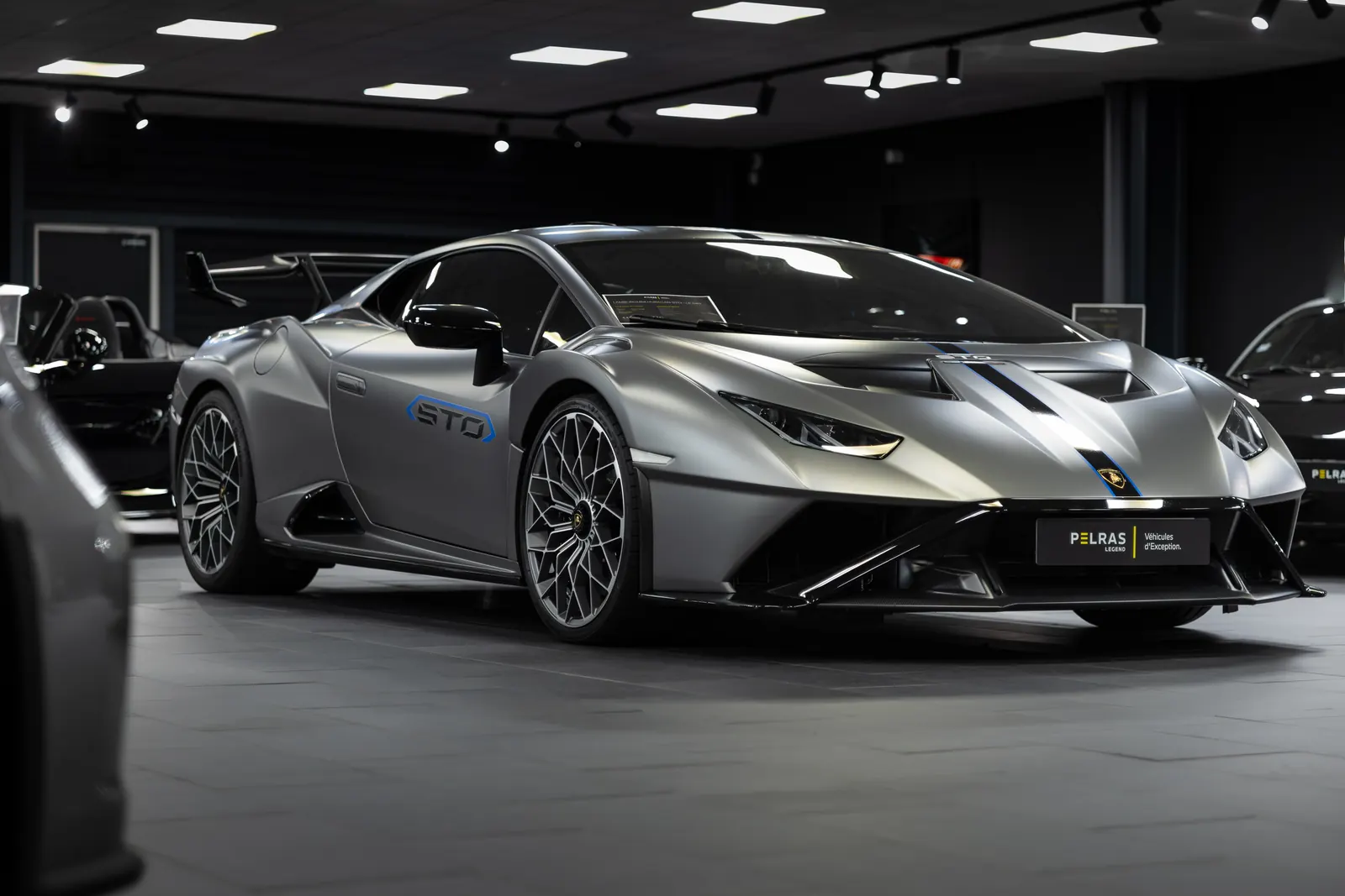 Lamborghini STO under showroom lights