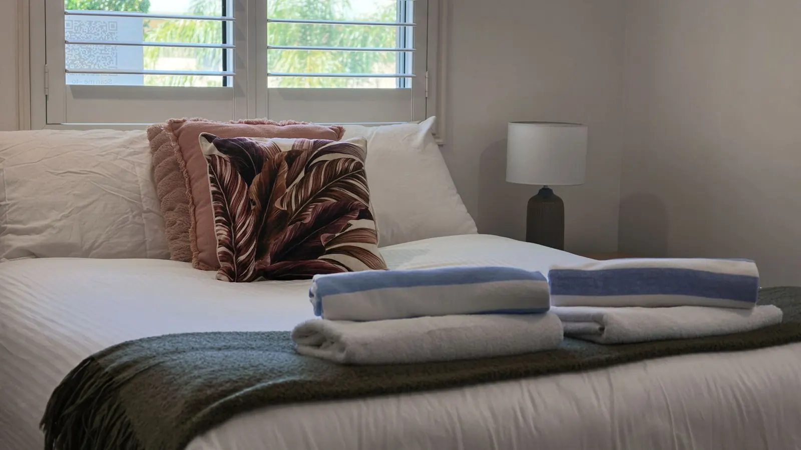 Bedroom with plantation shutters