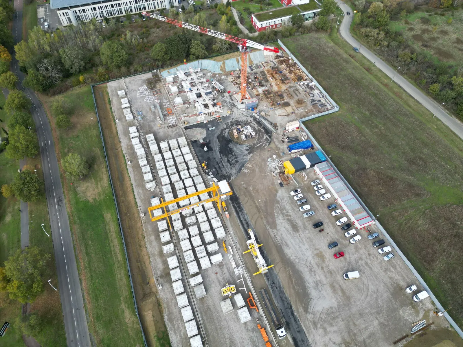 Aerial view of a precast yard