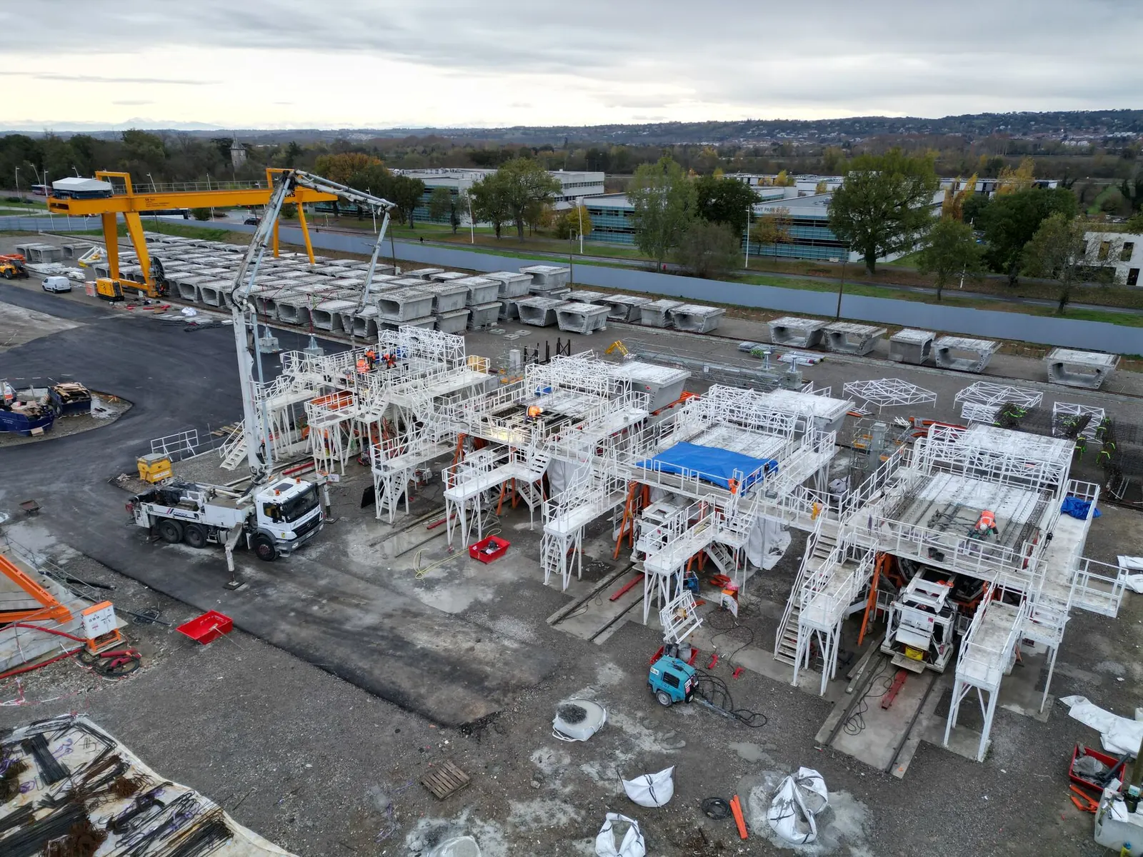 Formwork on a large site, from the air