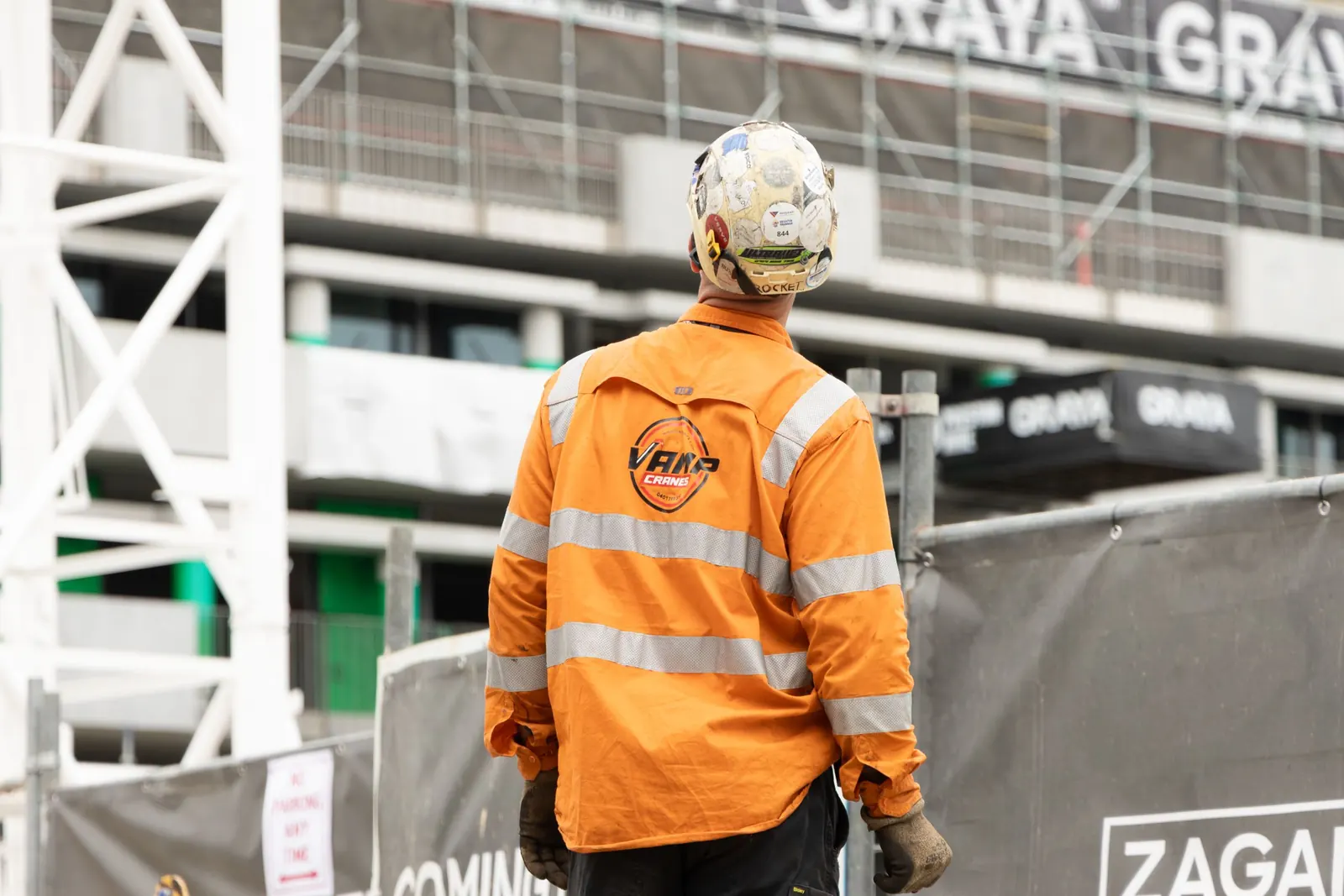 Crane crew walking on site